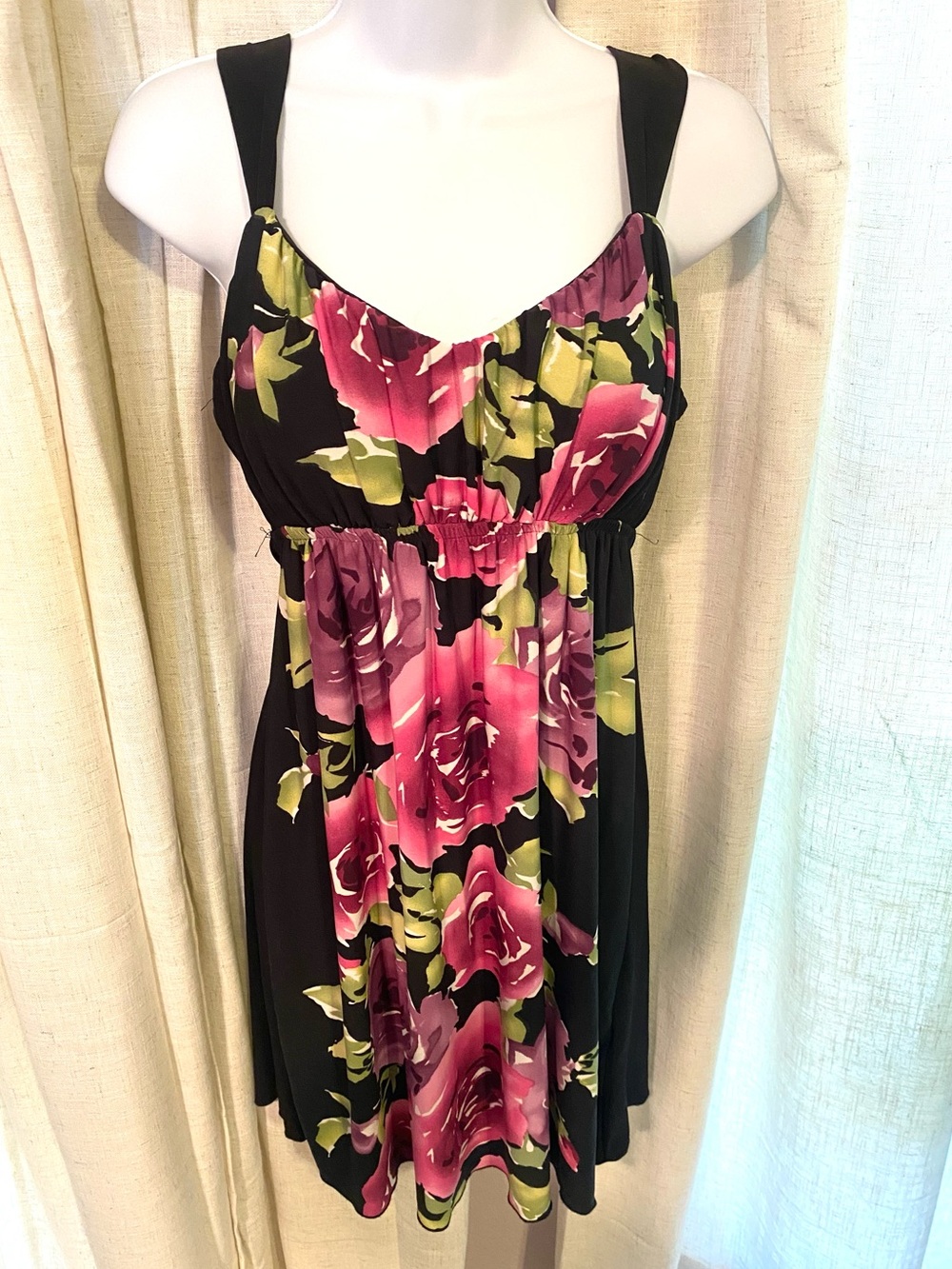 NWT VTG BCX Y2K Bold Rose Floral Empire Waist Dress M - Picture 1 of 15